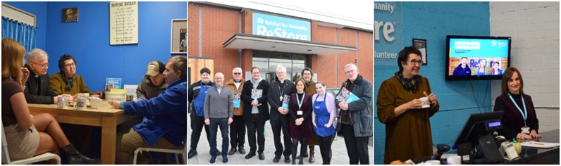Photos of Bishop Alan meeting Habitat staff, volunteers and partners at ReStore Belfast & ReStore Newtownards.